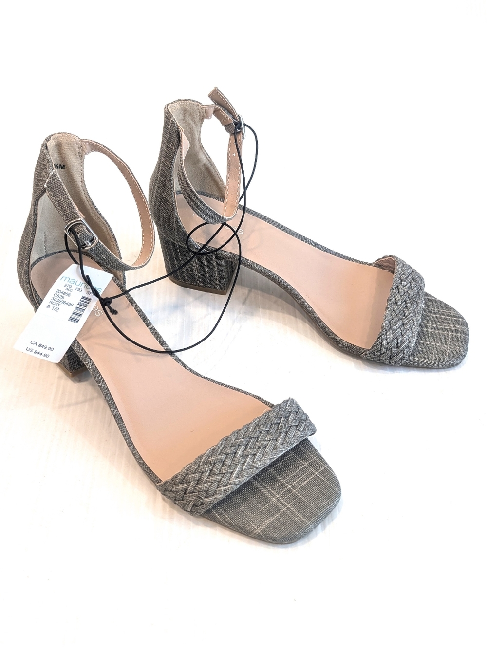 New! MAURICES Women's Gray Braided Strap Block Heel Dressy Sandals Size 8.5